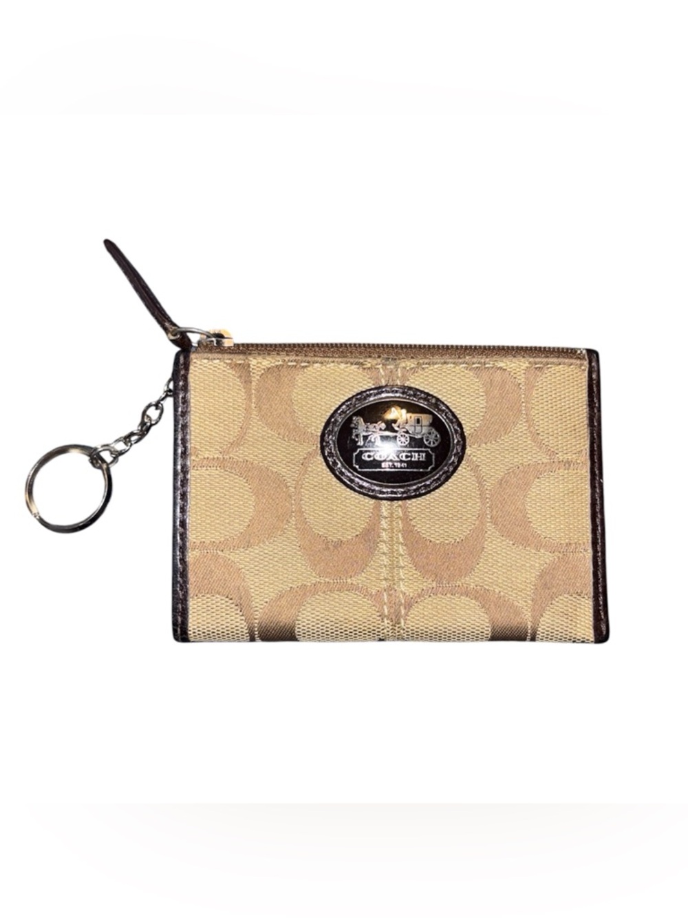 Coach Tan and Brown Signature Canvas Purse with Card Case - Picture 4 of 14